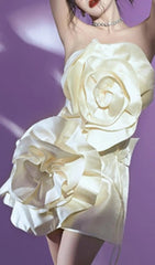 Achlys Romantic Beige 3D Floral Mini Dress