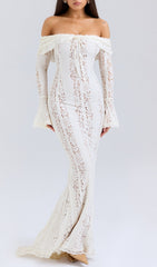 Clarissa White Lace Off-Shoulder Maxi Dress