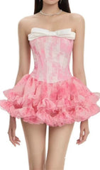 Dalya Pink Strapless Corset Ruffle Mini Dress