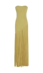 Gurit Strapless Tassel Maxi Dress with Elegant Flowy Cape