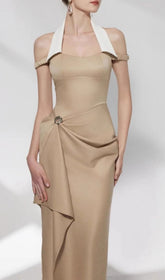 Foley Avant-Garde Halter Midi Dress