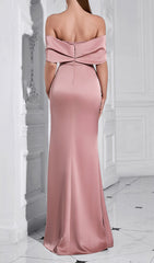 Clemente Crystal Embellished Off-Shoulder Satin Maxi Dress with High Slit