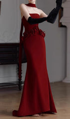Edena Crimson Rose Strapless Evening Gown