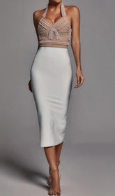 Glamorous Pearl Halter Bodycon Midi Dress