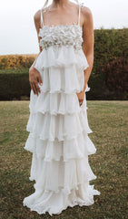 Fauve White Floral Tiered Maxi Dress