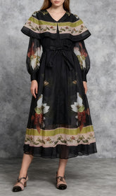Ivi Black Floral Midi Dress