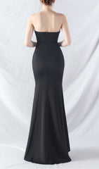Chrina Timeless Black Strapless Ruched Mermaid Gown