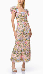 Elvio Whimsical Floral Embroidered Midi Dress