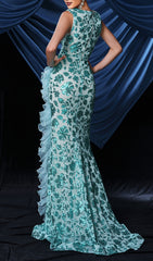 Brinda Sparkling V-Neck Sequin Ruffle Slit Maxi Dress