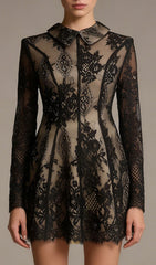 Jasiri Elegant Black Lace Long Sleeve Mini Dress