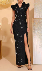 Jamshid Black Pearl & Crystal Embellished Bandage Maxi Dress