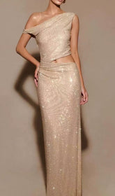 Feride Glimmering Diamante Cutout Maxi Dress