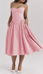 Dextra Pink Bustier Pleated Midi Dress