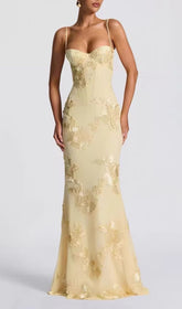 Jaleh Champagne Floral Embroidered Backless Maxi Gown