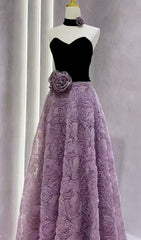 Elanie Strapless Velvet & Rose Formal Maxi Gown