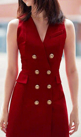 Eisheth Luxe Red Double-Breasted Sleeveless Mini Blazer Dress