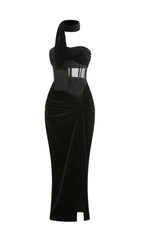 Kahlani Black Velvet Corset Maxi Gown