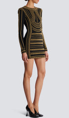 Bran Opulent Gold Bead-Embroidered Black Mini Dress
