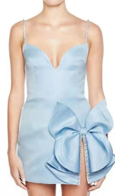 Dazzling Baby Blue Crystal Bow Mini Dress