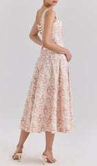 Ert Romantic Bloom Square Neck Midi Dress