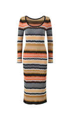 Juliette Boho Chic Wavy Striped Knit Midi Dress