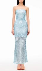 Eugenie Dazzling Blue Sequin Strapless Maxi Dress