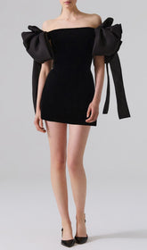 Cadee Chic Off-Shoulder Mini Dress with Dramatic Bow Sleeves