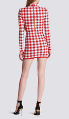 Brantley Chic Red Gingham Gold Button Long Sleeve Mini Dress
