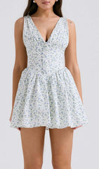 Bernie Blue Floral V-Neck Mini Dress