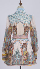 Githa Artistic Dream Print Long Sleeve Mini Dress with Statement Belt