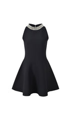 Glamorous Rhinestone Collar Fit & Flare Mini Dress