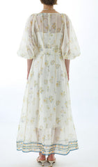 Jacobo Floral Puff Sleeve V-Neck Maxi Dress