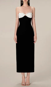 Emilia Chic Black Knot Bust Midi Dress
