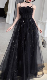 Chiye Starlit Black Tulle Maxi Dress