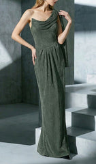 Jenae Olive One-Shoulder Draped Maxi Dress