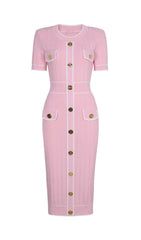 Gretel Sophisticated Button-Front Knit Midi Dress