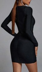 Ela Glamour Mesh Sequin V-Neck Bodycon Mini Dress with Slit
