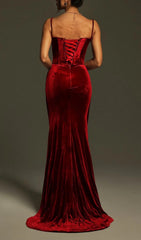 Chimene Wine Velvet Floral Corset Maxi Gown