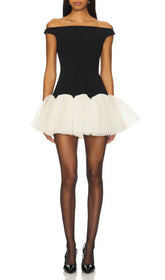 Elegant Off-Shoulder Black & White Tulle Mini Dress