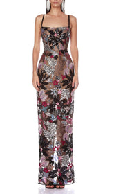 Bryson Dazzling Floral Sequin & Embroidery Maxi Dress