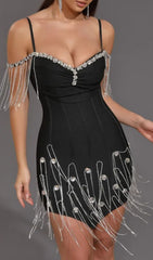 Dazzling Diamante Tassel Bandage Mini Dress