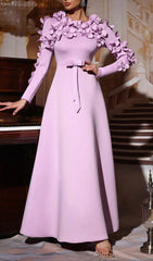 Hadia Lilac Floral Embellished Long Sleeve Maxi Dress
