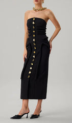 Faridun Sculptural Strapless Button-Front Midi Dress
