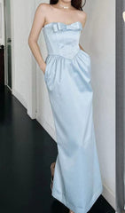 Daithí Elegant Strapless Bow Corset Maxi Gown