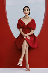 Chic Red Off-Shoulder Bow A-Line Mini Dress