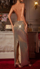 Dazzling Gold Sequin Halter Cutout Maxi Dress