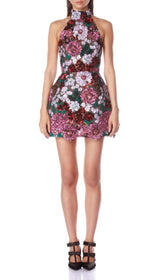 Giulia Dazzling Floral Sequin Halter Mini Dress