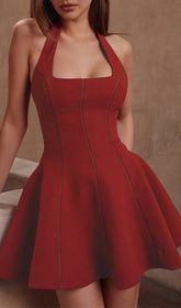 Ervin Red Halter Square Neck Mini Dress