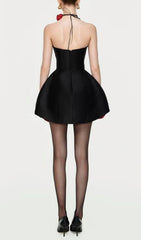 Ildiko Black Strapless Corset Mini Dress with Red Roses