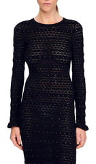 Glamorous Rhinestone Knit Maxi Dress with Ruffle Hem